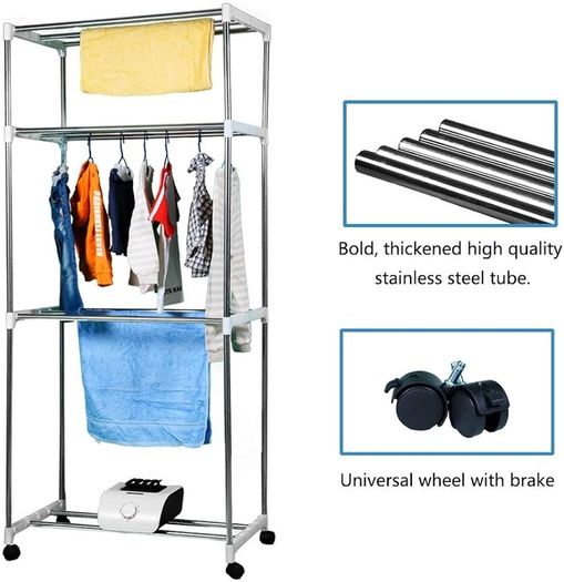 Electric Clothes Dryer 1000W Large Capacity 15kg Double layer Stainless Steel Energy-Efficient Indoor Wet Laundry Warm Air Drying Wardrobe (Three layer)