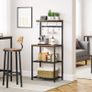 Standing Kitchen Shelf in Industrial Design with Metal Frame, Microwave Rack and 7 Hooks for Cooking Utensils, 60 x 40 x 138 cm, Vintage Brown and Black Image 2