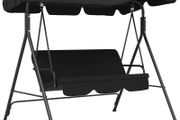 Three-Seater Garden Swing Chair, with Adjustable Canopy - Black