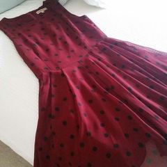 Wine & Black Polka Dot Dress - Size 8