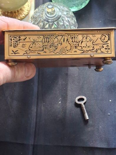 Rare Japanese Brass working Musical Jewellry Box with Key circa 1920s Beautifully Detailed Postage Available