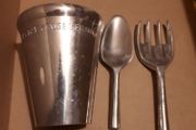 Steel herb pot fork and trowel