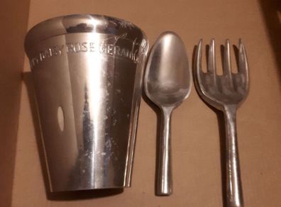 Steel herb pot fork and trowel