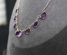 Sterling Silver (.925) Amethyst Cabochon Necklace, Graduating Design