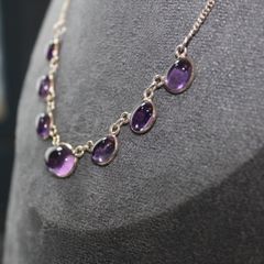 Sterling Silver (.925) Amethyst Cabochon Necklace, Graduating Design