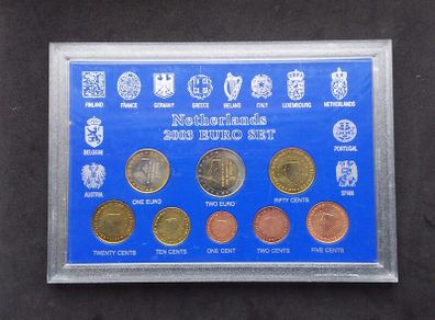 Netherlands 2003 Euro Coin Set - Complete 8-Coin Brilliant Uncirculated (BU) Set In Display Case
