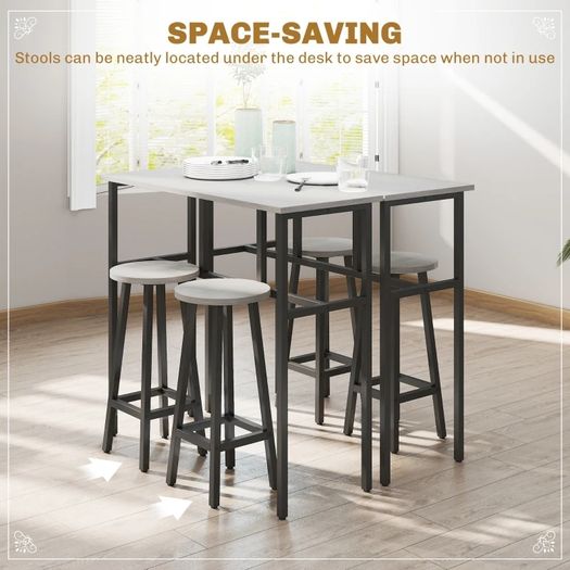 6-Piece Bar Table Set, 2 Breakfast Tables with 4 Stools, Counter Height Dining Tables & Chairs for Kitchen, Living Room, Grey