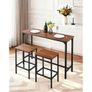 3PCS 1193.8mm Bars Tables Set, Bar Tables and Chair Set with Rounded Edge Design, Rectangular Pub Table with Two Stools for Office Desk, Breakfast Corner, Mini Bars, Rustic Brown Image 2