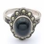 Marcasite Halo Jet Sterling Silver Ring Image 2