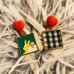 Heart and Square Earrings Fun Mismatched Pair