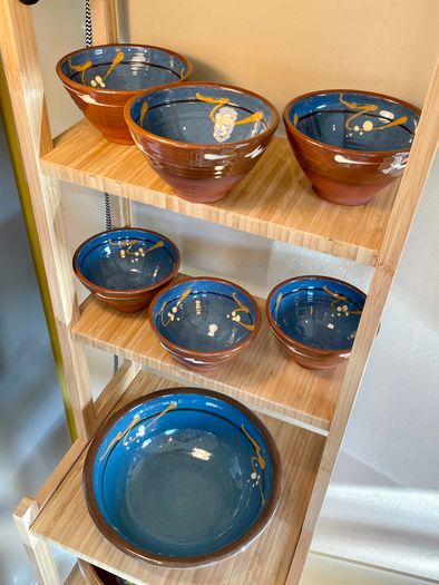 Set of 7 Vintage H&F Terrybaun Irish Pottery Bowls,  Slipware Glazed