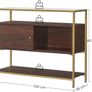 Sideboard Kitchen Cabinet Storage Cabinet with Sliding Door Tempered Glass Side Table Open Compartment Industrial Design for Dining Living Room Chocolate Brown Matt Gold Image 3