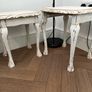 Upcycled French Country Nesting Tables Set Distressed White and Gold Image 7