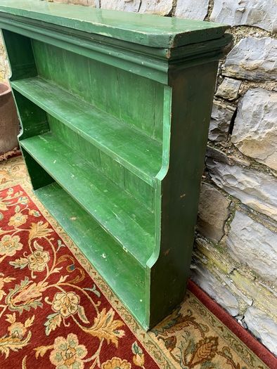 Large Antique Victorian Painted Pine Breakfront Bookshelf.