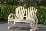 Fir Wood Love Seats with Wheel-Shaped Armrests, Large Load-Bearing Chair, Natural Wood Finish