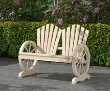 Fir Wood Love Seats with Wheel-Shaped Armrests, Large Load-Bearing Chair, Natural Wood Finish