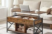 Living Room Table with Lift Top, Coffee Table, Hidden Compartment and Open Compartments, Steel Frame, 50 x 100 x (46.5-62) cm, Vintage Brown and Black