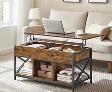 Living Room Table with Lift Top, Coffee Table, Hidden Compartment and Open Compartments, Steel Frame, 50 x 100 x (46.5-62) cm, Vintage Brown and Black