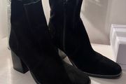Black Leather Block Heel Boots Size 6