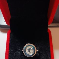 New sterling silver ring letter G with real diamonds, size J