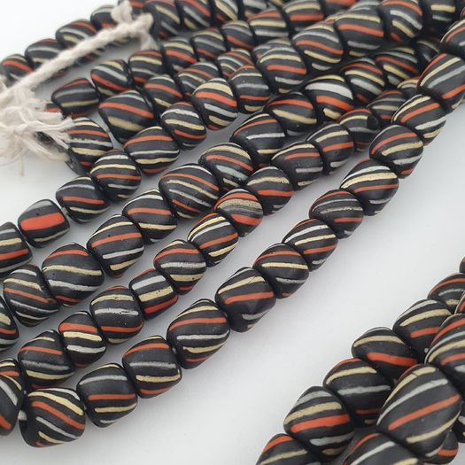 Vintage African Style MultiColor Stripe Black 7mm-8mm Glass Beads Necklace Strand