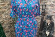 Vintage French blue floral shirt dress