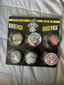 Wrestling autographs on badge set