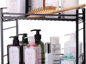 Bathroom Organizer Countertop, Metal 2-tier Bathroom Storage Shelves Tray Shower Caddy Kitchen Shelf for Bathroom Kitchen Office Organization, Black