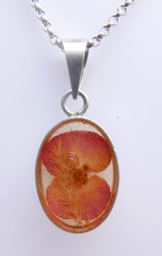 Sterling Silver 925 Chain Necklace With Resin Silver Mounted Flower Pendant Hallmark Length 16,5" - 5,94g