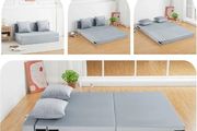 4-in-1 Folding Sofa Bed Double, Fold Out Sofa Couch with Velvet Cover &amp; 2 Cushions, Floor Mattress Lounger for Living Room, Comfy Foldable Sofa Chair Bed, Removable Cover, Washable(135 190CM)