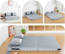 4-in-1 Folding Sofa Bed Double, Fold Out Sofa Couch with Velvet Cover & 2 Cushions, Floor Mattress Lounger for Living Room, Comfy Foldable Sofa Chair Bed, Removable Cover, Washable(135 190CM)