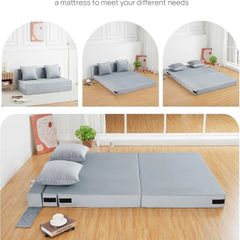 4-in-1 Folding Sofa Bed Double, Fold Out Sofa Couch with Velvet Cover & 2 Cushions, Floor Mattress Lounger for Living Room, Comfy Foldable Sofa Chair Bed, Removable Cover, Washable(135 190CM)