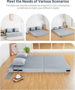 4-in-1 Folding Sofa Bed Double, Fold Out Sofa Couch with Velvet Cover & 2 Cushions, Floor Mattress Lounger for Living Room, Comfy Foldable Sofa Chair Bed, Removable Cover, Washable(135 190CM)