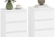 Nightstand, Set of 2 Side Tables with 3 Drawers, Bedside Cabinet, Nightstand for Bedroom, Living Room, 40 x 30 x 59.5 cm, White
