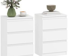 Nightstand, Set of 2 Side Tables with 3 Drawers, Bedside Cabinet, Nightstand for Bedroom, Living Room, 40 x 30 x 59.5 cm, White