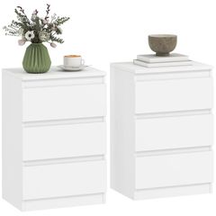 Nightstand, Set of 2 Side Tables with 3 Drawers, Bedside Cabinet, Nightstand for Bedroom, Living Room, 40 x 30 x 59.5 cm, White