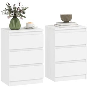 Nightstand, Set of 2 Side Tables with 3 Drawers, Bedside Cabinet, Nightstand for Bedroom, Living Room, 40 x 30 x 59.5 cm, White