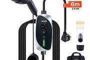 Mobile Wallbox, 3.6 kW 16A, Type 2 Portable EV Charger, Single Phase Electric Vehicle Car Charger with 6 m Charging Cable, Schuko16A Plug, LCD, Adjustable EV Charging Station, IP66 Control Box