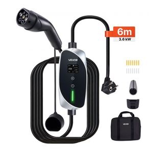 Mobile Wallbox, 3.6 kW 16A, Type 2 Portable EV Charger, Single Phase Electric Vehicle Car Charger with 6 m Charging Cable, Schuko16A Plug, LCD, Adjustable EV Charging Station, IP66 Control Box