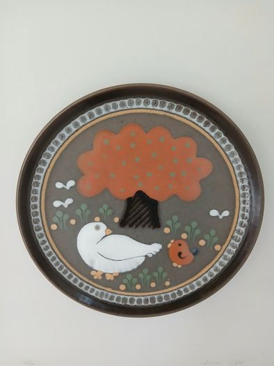 Vintage KMK Kupfermuhle Ceramic Wall Plate - Mid-Century West German Art Pottery - Bird & Tree Folk Art Decor