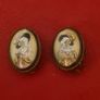 Thomas Mott Clip On Earrings Mid Century Hand Painted Georgian Lady In Hat. Image 8
