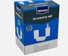 Brand New Wickes Accessory Set - Soap Dispenser, Soap Dish, Tumbler - Colour - White - RRP - 12.99