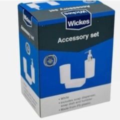Brand New Wickes Accessory Set - Soap Dispenser, Soap Dish, Tumbler - Colour - White - RRP - 12.99