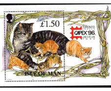 1996 Isle of Man Manx Cats (cats with kittens) for Capex Stamp Exhibition 96 Commemorative Stamp Miniature Sheet Mint Never Hinged (MNH)