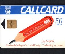 1996 Ireland 50 unit National College of Art and Design's (NCAD) 250 year anniversary (Gemplus GEM1) Call Card Used. Telecom Eireann card number 1120