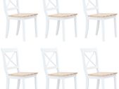 Dining Chairs 6 pcs White and Light Wood Solid Rubber Wood