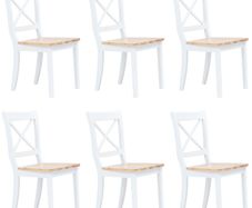 Dining Chairs 6 pcs White and Light Wood Solid Rubber Wood