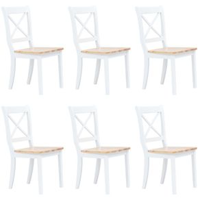 Dining Chairs 6 pcs White and Light Wood Solid Rubber Wood