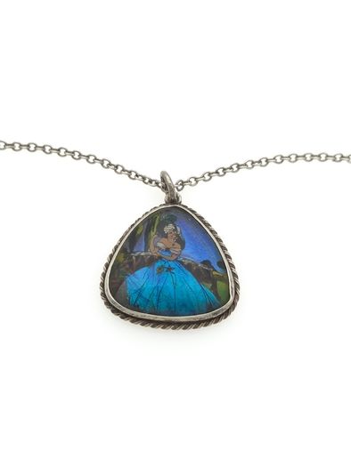 Vintage 925 Sterling Silver Real Butterfly Wing Necklace