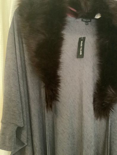 New River Island Cardigan With Fur Collar